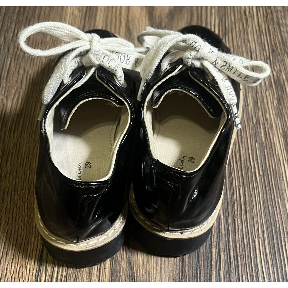 Zara Kids Black Patent Leather Oxford Shoes Statement Laces Size 29 US 12 - Picture 3 of 6